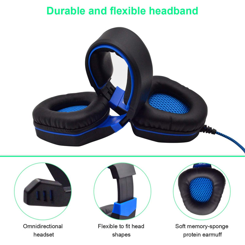  [AUSTRALIA] - Anivia Gaming Headset with Microphone, Lightweight Soft Comfortable Noise Canceling Mic Over Ear Headphones for PS4 PC Xbox One Laptop Mac Mobile & PC with 3.5mm - Blue Blue Black