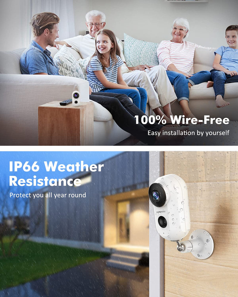 Wireless Rechargeable Battery Powered WiFi Camera, Home Security Camera, Night Vision, Indoor/Outdoor, 1080P Video with Motion Detection, 2-Way Audio, Waterproof, compatible with Cloud Storage/SD Slot White - LeoForward Australia