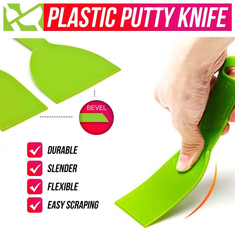  [AUSTRALIA] - BANGBANGSING 4 Pack Putty Knife, Large Size Pack, Flexible Plastic Paint Scraper Tool for Spackling, Wallpaper Scraper Plastic, Spatula Scraper, Spackle Tools
