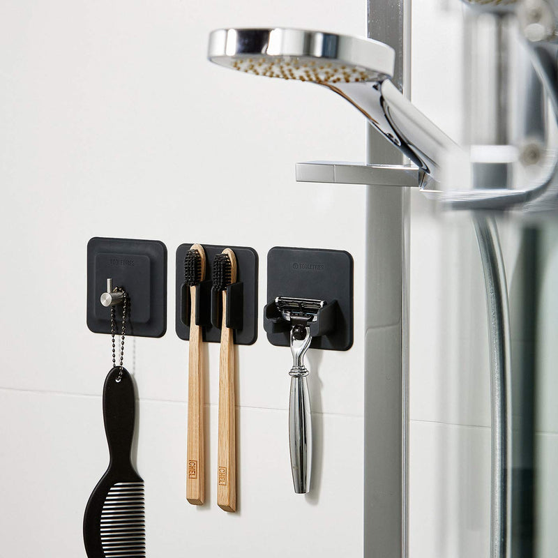  [AUSTRALIA] - Tooletries - The George, Silicone Waterproof Toothbrush Rack- Holds Two Toothbrushes, Silicone Toiletry Organizer, Shower and Bathroom. Features Silicone Grip Technology (Charcoal) Charcoal