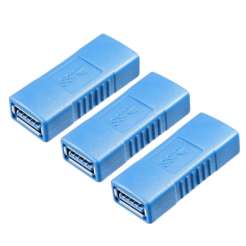  [AUSTRALIA] - SAISN USB 3.0 Connector Female to Female Adapter USB 3.0 Coupler Adapter Converter Bridge Extension Coupler (Pack of 3, Blue)