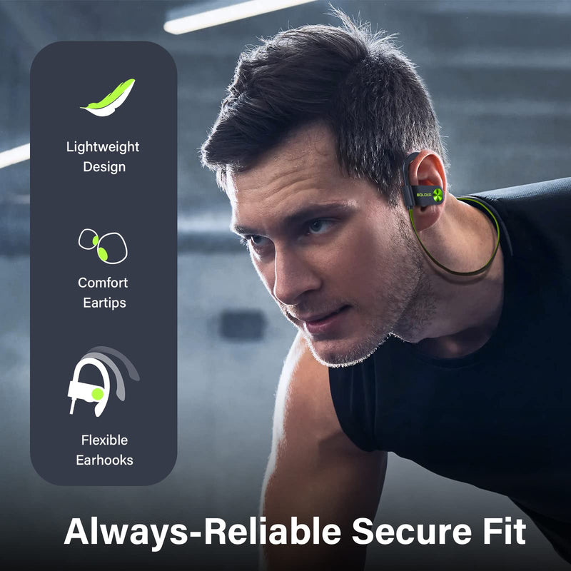  [AUSTRALIA] - BOLOXA Bluetooth Headphones 5.3 Wireless Earbuds IPX7 Waterproof & 16Hrs Long Battery Over-Ear Stereo Bass Earphones with Earhooks Running Headset with Mic & Storage Bag for Workout Gym Sports Black