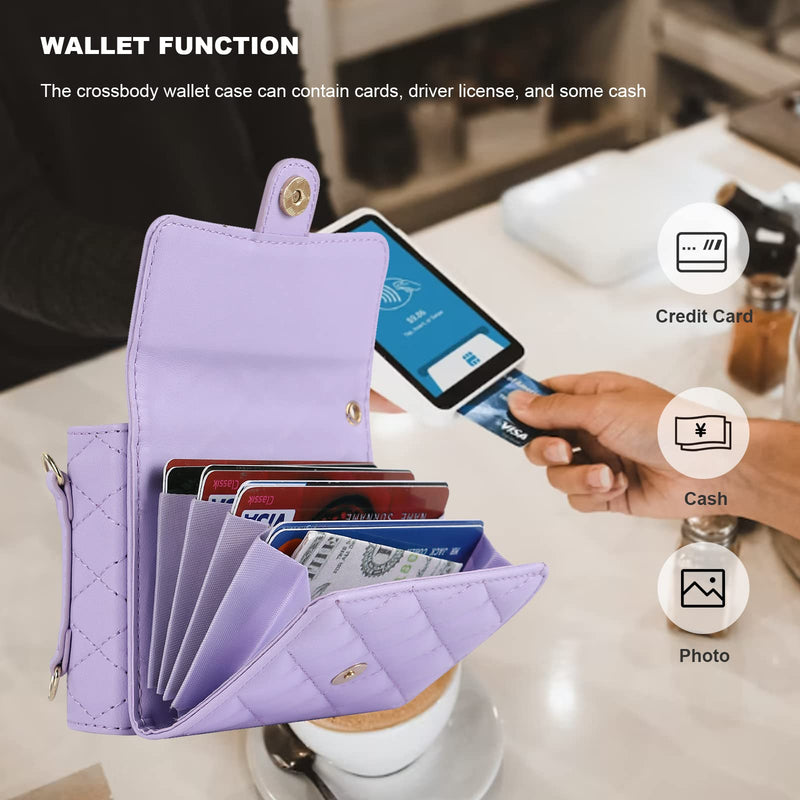 [AUSTRALIA] - KIHUWEY Crossbody Wallet Case for Samsung Galaxy Z Flip 4, Purse with Credit Card Slot Holder RFID Blocking PU Leather Adjustable Lanyard Detachable Strap Wrist for Women (Purple) Purple