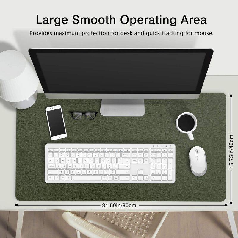 MoKo Computer Desk Mat - PU Large Extended Gaming Mouse Pad, Non-Slip Keyboard Mouse Mat, Waterproof Office Writing Desk Pad Protector, 31.5 x 15.7 x 0.08 Inch - Double Side Army Green/Orange Double Side Army Green / Orange - LeoForward Australia