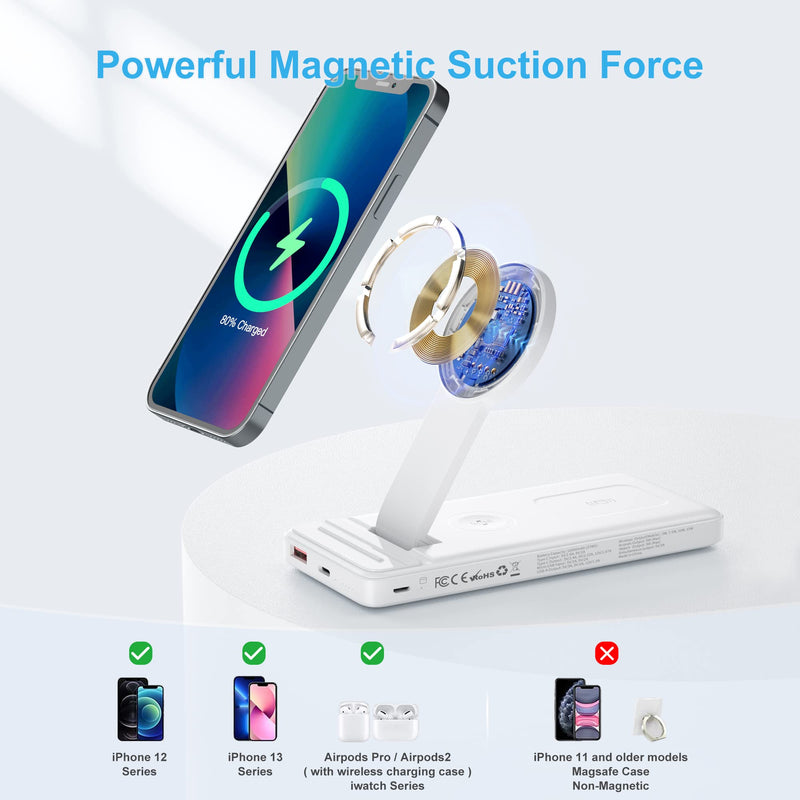  [AUSTRALIA] - 10000mAh for MagSafe Battery Pack, 5 in 1 Foldable Mag Safe Charger Stand for Apple iPhone 14 13 12 Pro Max Plus Mini, Apple Watch, AirPods, Compact Apple Travel Charger for MagSafe Charging Station