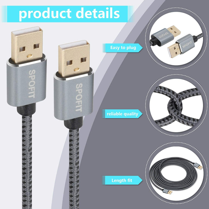  [AUSTRALIA] - Spofit USB 2.0 A to A Cable USB Male to Male Cable Nylon Braided Double End USB Cord Compatible for Hard Drive Enclosures, DVD Player, Laptop Cooler and More (15 Feet) 15Feet