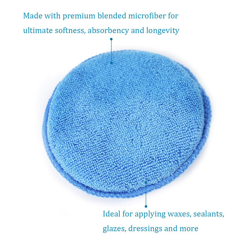  [AUSTRALIA] - AutoCare Microfiber Wax Applicator, Ultra-soft Microfiber Wax Applicator Pads with Finger Pocket Wax Applicator for Cars Wax Applicator Foam Sponge (Blue, 5" Diameter, Pack of 10)