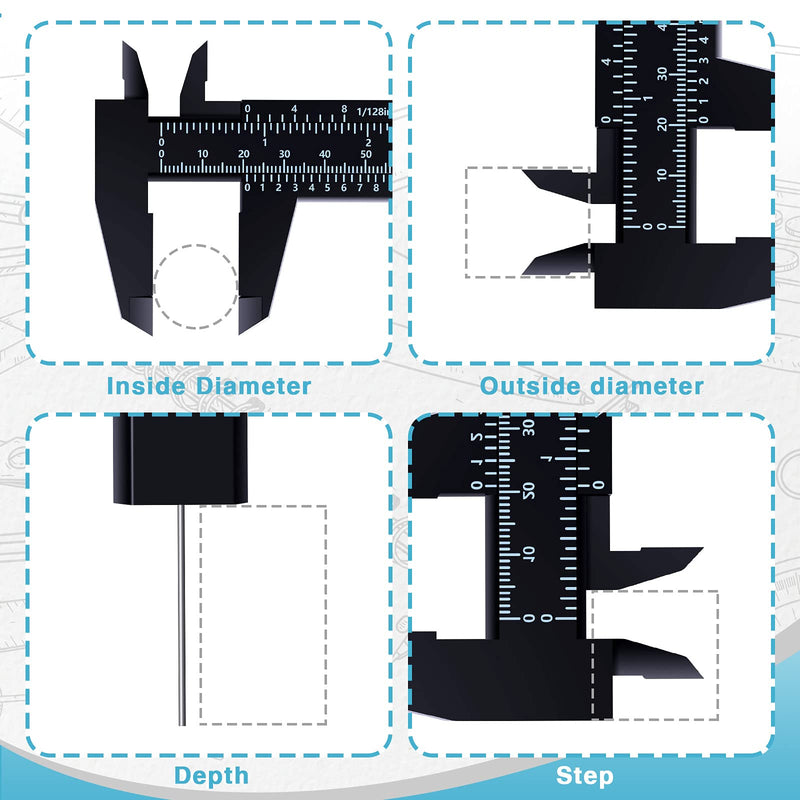  [AUSTRALIA] - 6 Inch/ 150 mm Mini Plastic Caliper Double Scale Measuring Tool Rectangular Vernier Caliper Fast Read Sliding Gauge Ruler for Eyebrow Stencil Makeup Student School Office Home, Black, 5 Pieces