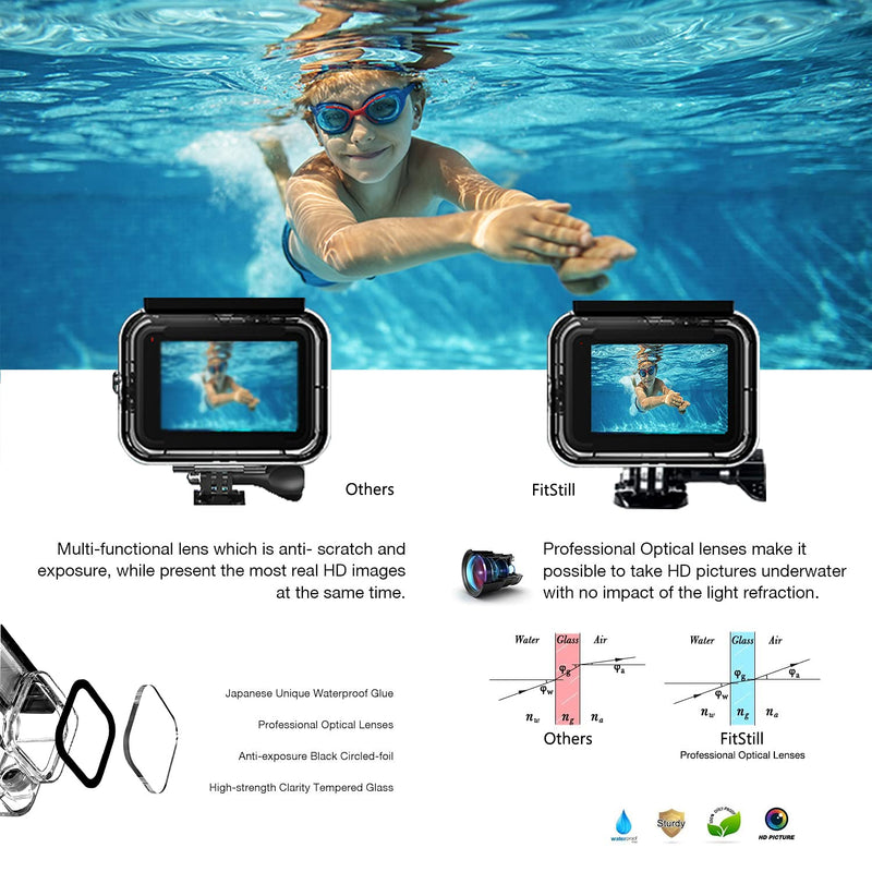  [AUSTRALIA] - FitStill Double Lock Waterproof Housing for GoPro Hero 2018/7/6/5 Black, Protective 45m Underwater Dive Case Shell with Bracket Accessories for Go Pro Hero7 Hero6 Hero5 Action Camera