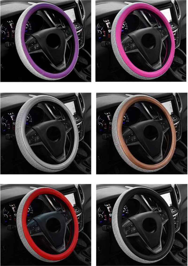  [AUSTRALIA] - Carmen Crystal Steering Wheel Cover with PU Leather Bling Bling Sparkling Rhinestones Car Handle Protector Universal 15 Inch (Gold) Coffee