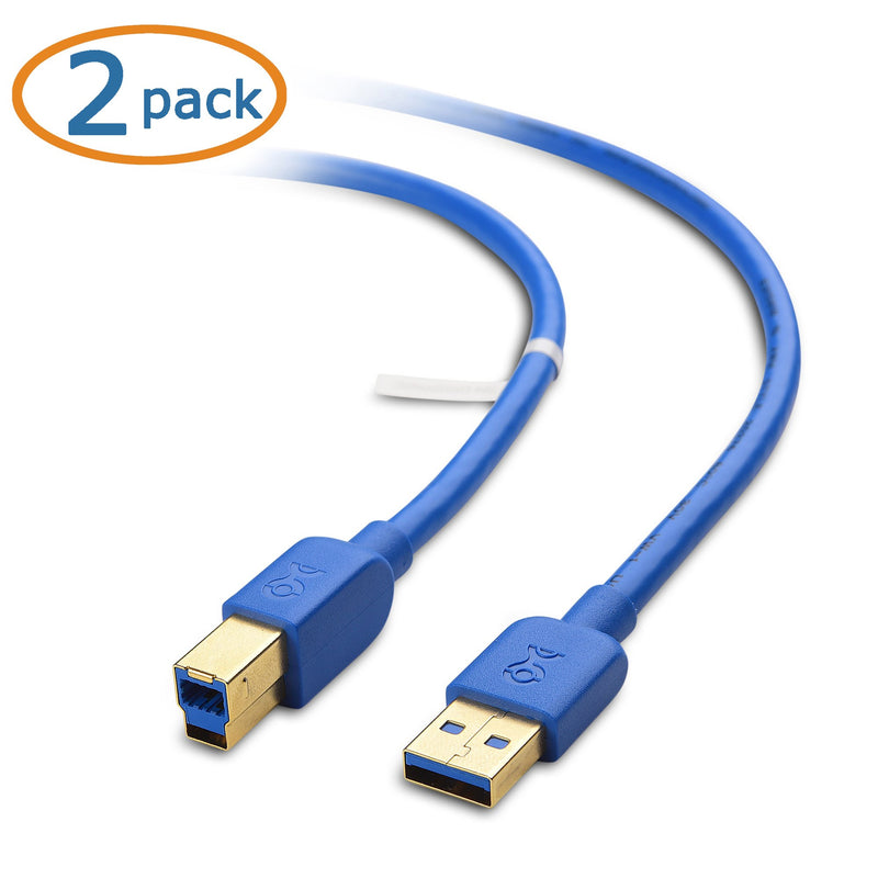  [AUSTRALIA] - Cable Matters 2-Pack Short USB 3.0 Cable (USB 3 Cable, USB 3.0 A to B Cable) in Blue 3 ft 3 Feet