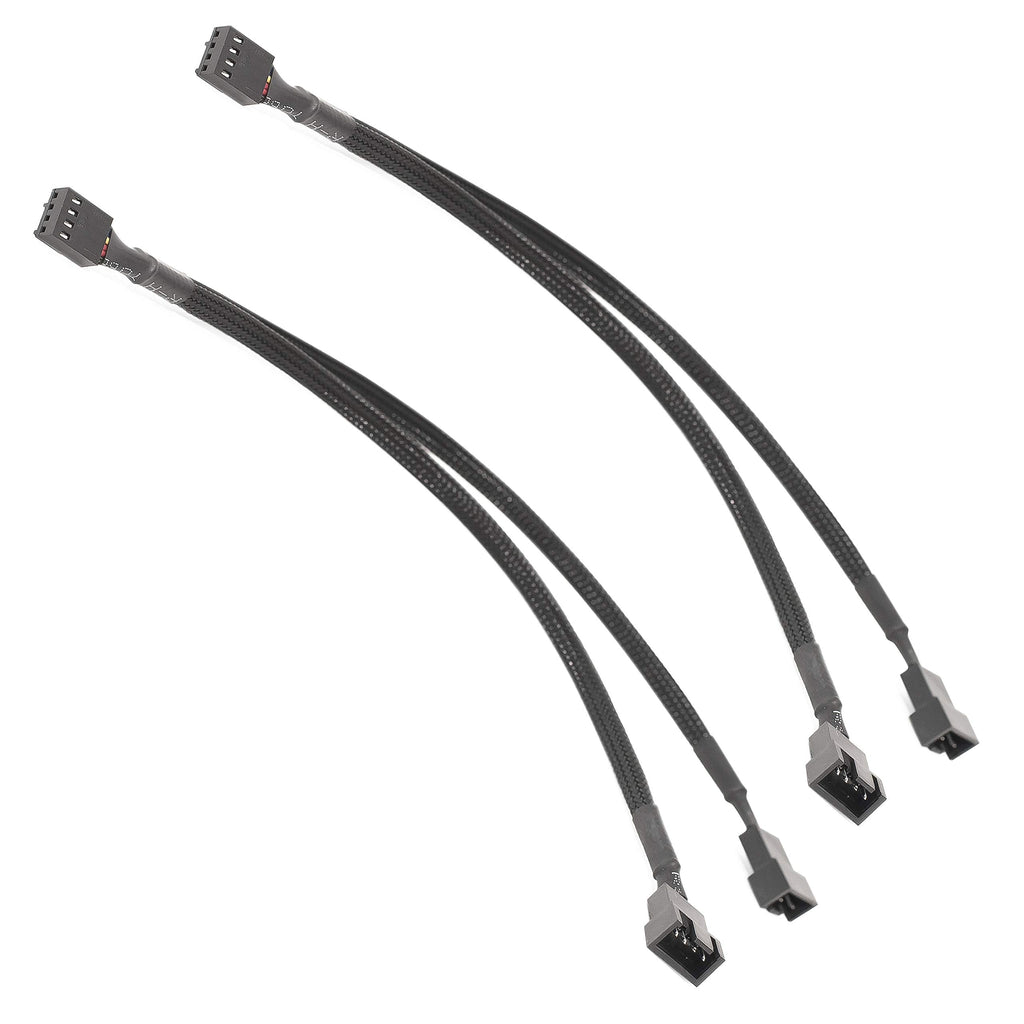  [AUSTRALIA] - PC Fan Splitter Extension Cable - 1 to 2 PWM Fan Splitter Compatible with 3 & 4 Pin PC Cooling Fans, 10 inch Black Braided Nylon Cable (2 Pack)