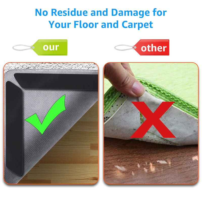  [AUSTRALIA] - 12 PCS Rug Tape, Reusable Washable Carpet Tape, Double Sided Non-Slip Rug Pads for Hardwood Floors, Rug Stoppers for Area Rugs, Black 12