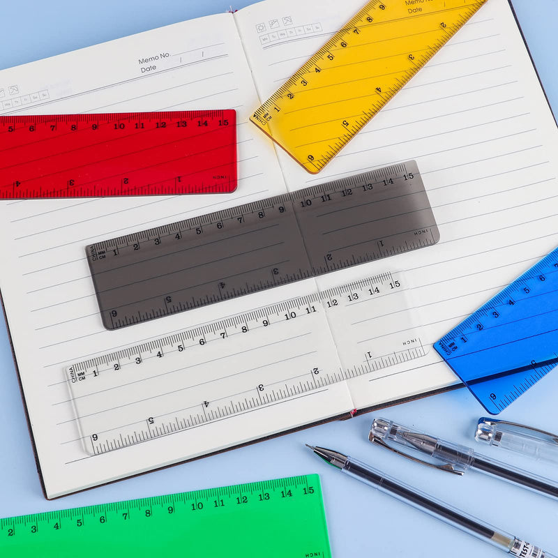  [AUSTRALIA] - 6 Packs Plastic Colorful 6 inches Ruler with Inches and Metric School and Office Supply Designed for Student