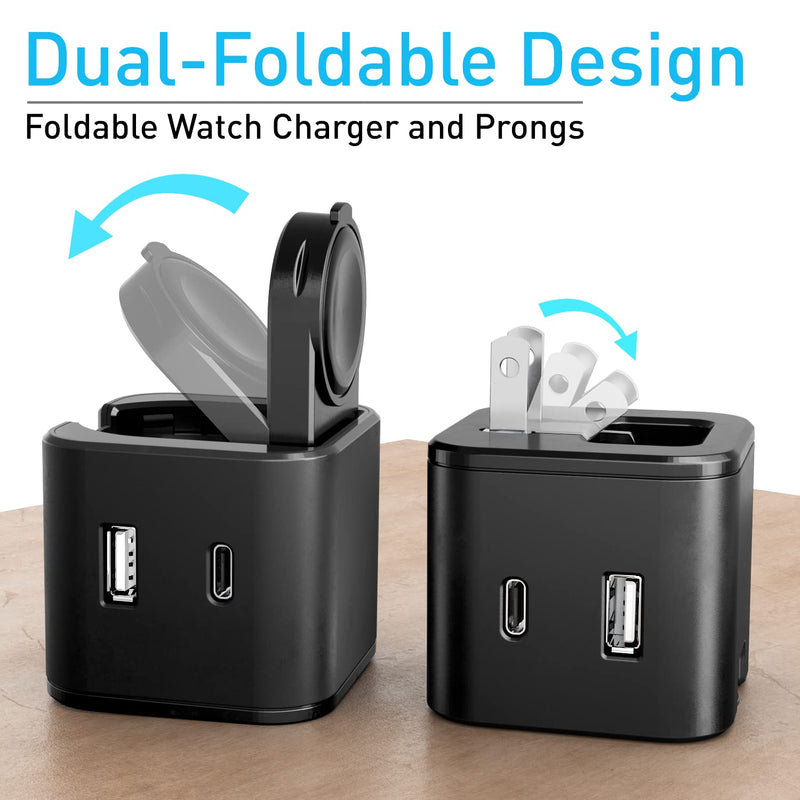  [AUSTRALIA] - BeaSaf for Apple Charging Block with Built-in Watch Charger, Foldable 36W Dual Ports Wall Charger, PD Fast Charger Block for iPhone Compatible with Apple Watch iPhone AirPods