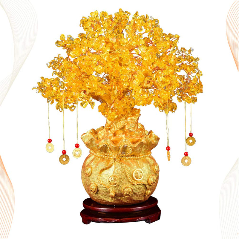  [AUSTRALIA] - BESPORTBLE Chinese Feng Shui Money Tree Golden Fortune Tree Feng Shui Tree Bonsai Style Decoration for Luck and Wealth Feng Shui Ornament Bonsai (Gold)