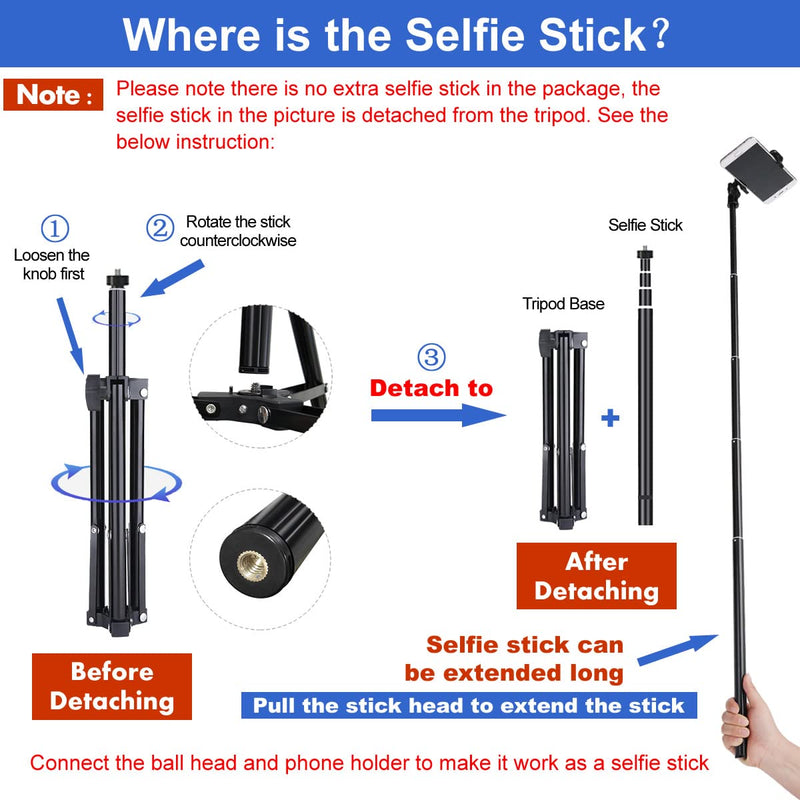  [AUSTRALIA] - Selfie Stick Tripod, 62 inch Extendable Detachable Selfie Stick Tripod Stand with Remote for iPhone 14 13 12 Pro MAX Samsung Galaxy S23 S22 S21 Ultra