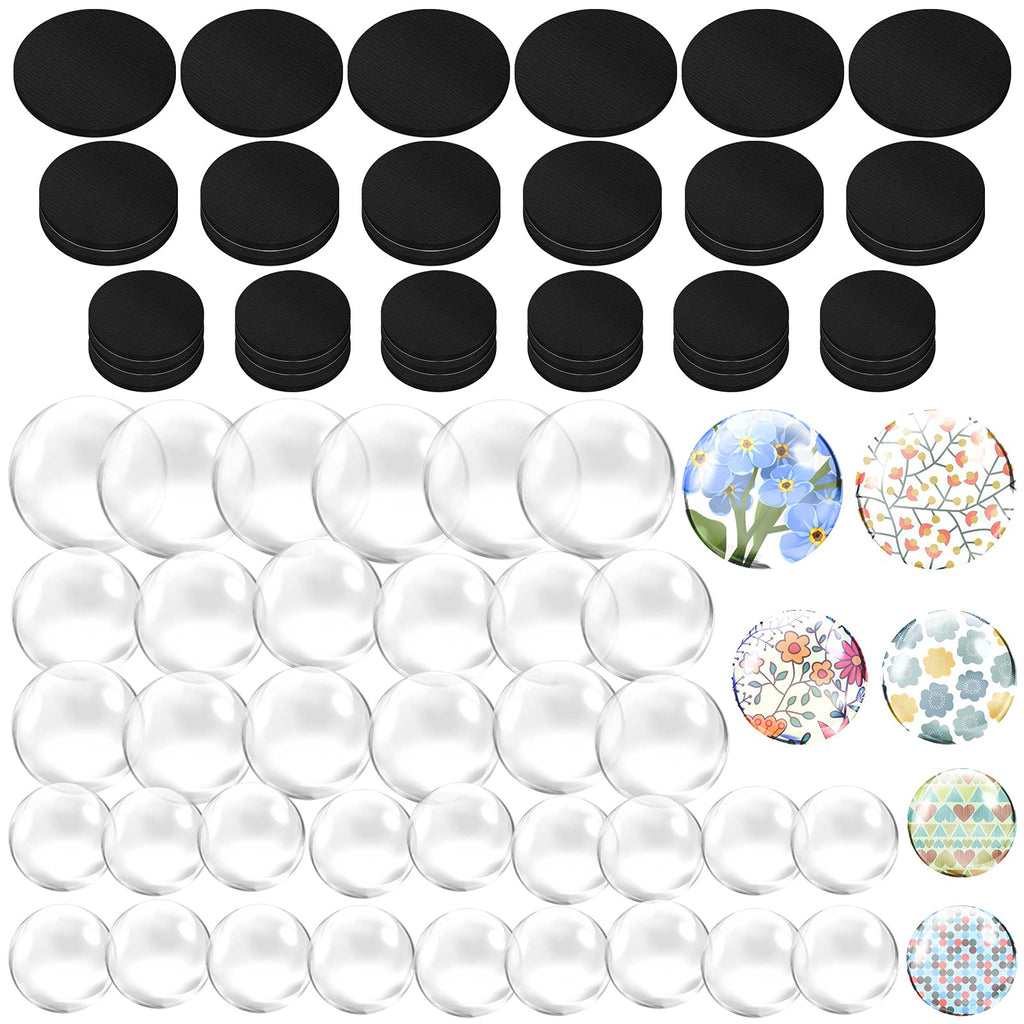  [AUSTRALIA] - 72 Pieces Craft Magnets Glass Ceramic Ferrite Magnet with Adhesive Backing and Transparent Clear Glass Cabochons for DIY Craft Fridge Refrigerator Magnets Pendants(Round,0.8 Inch, 1 Inch, 1.2 Inch)