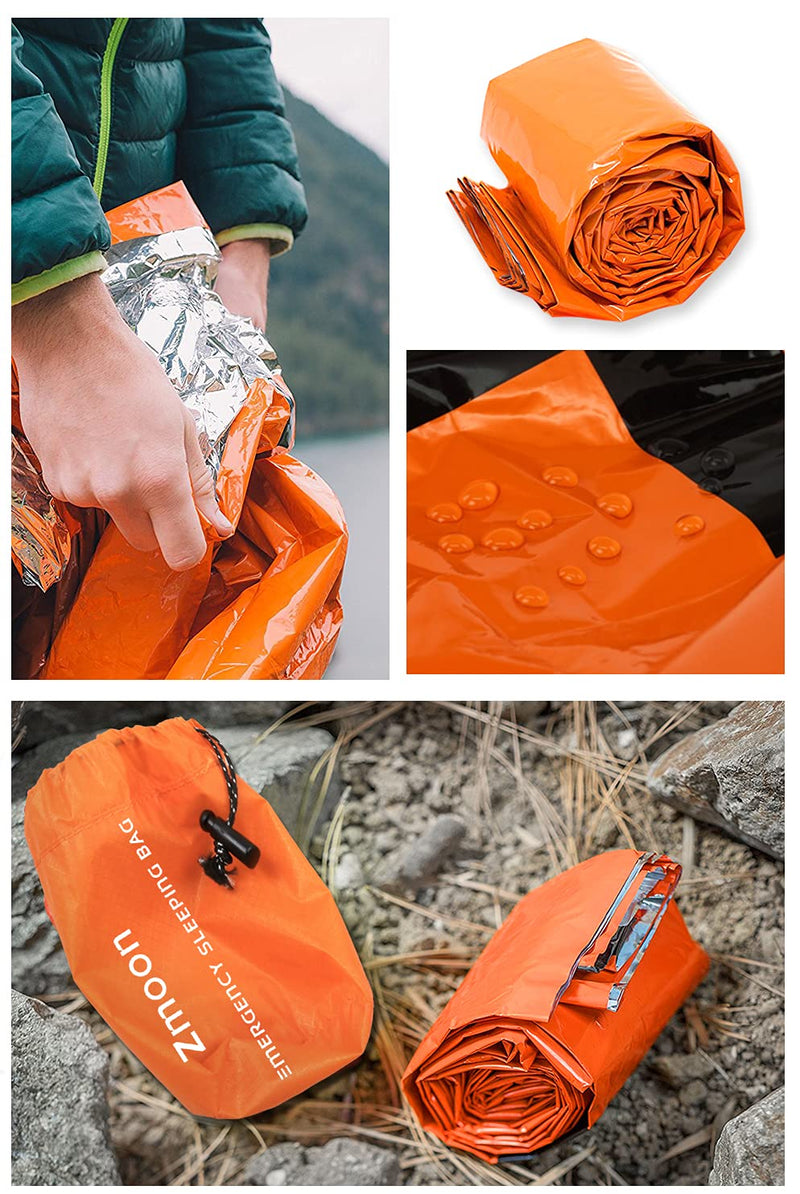  [AUSTRALIA] - Zmoon Emergency Sleeping Bag 2 Pack Lightweight Survival Sleeping Bags Thermal Bivy Sack Portable Emergency Blanket for Camping, Hiking, Outdoor, Activities Darkorange