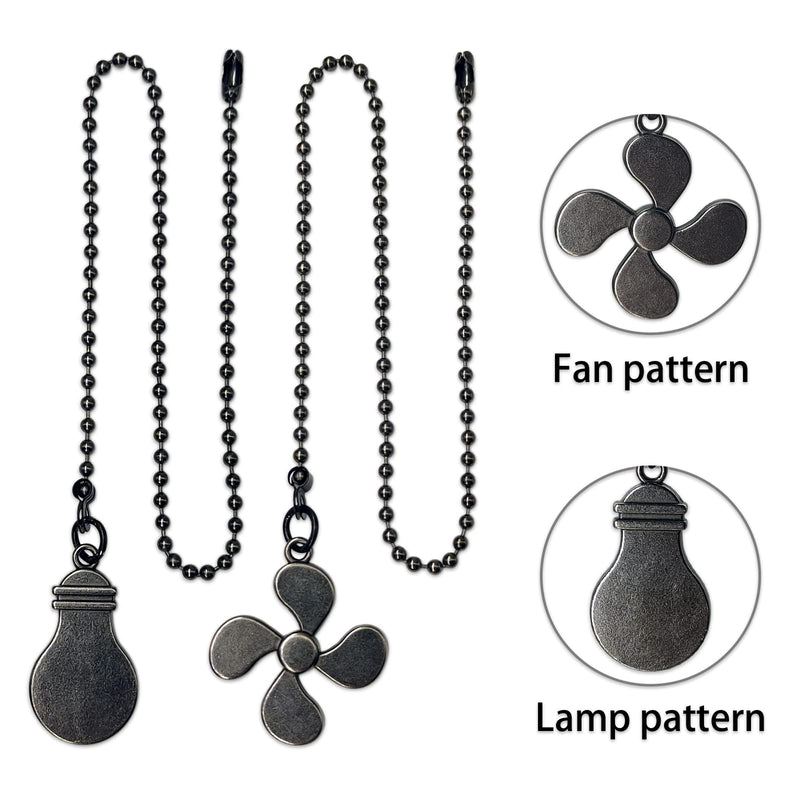  [AUSTRALIA] - EIFHYT Ceiling Fan Pull Chain Set, Light Bulb and Fan Pattern Pull Chain Extension 12 Inch 3mm Diameter Beaded Ball Connector Best for use with Ceiling Fan Lighting (1 Set Black) 1Set