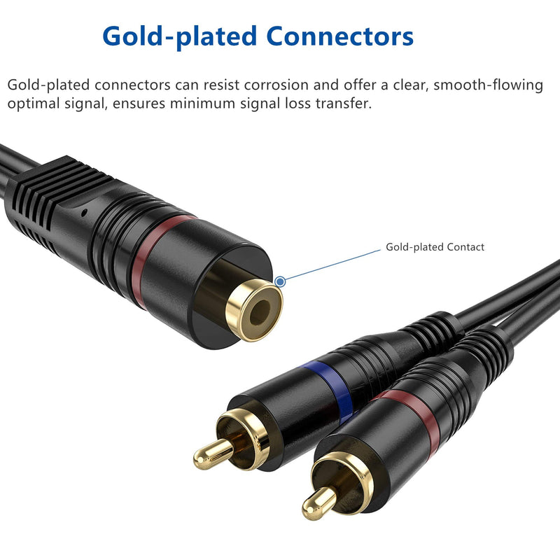 RCA Y Splitter, 2 Pack RCA Female to Dual RCA Male Cable Splitter Adapter, 8 Inches Gold Plated Audio Cable Cord RFAdapter for Subwoofer RCA Female to 2 Male - LeoForward Australia