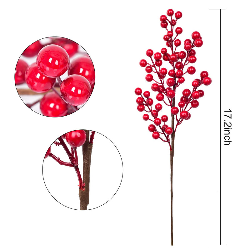  [AUSTRALIA] - Lvydec 4 Pack Artificial Red Berry Stems - 17 Inch Christmas Holly Berry Branches for Holiday Home Decor and Crafts