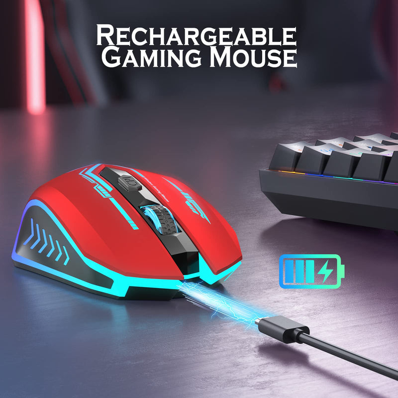  [AUSTRALIA] - UHURU Gaming Mouse, Wireless Gaming Mouse with 6 Buttons 7 Changeable LED Color up to 10000 DPI, Rechargeable USB Gamer Mouse for PC Laptop (Red) red