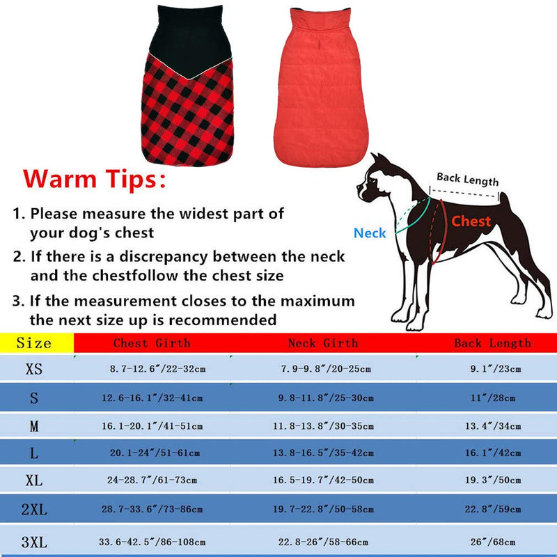 Fragralley Dog Winter Coat Reversible - Pet Plaid Jacket Reflective Warm Vest Clothes - Dog Christmas Sweater Windproof Waterproof for Small Medium Large Dogs X-Small Red - LeoForward Australia