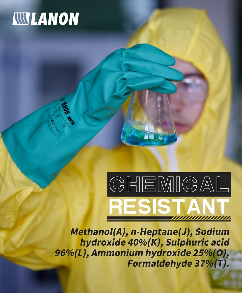  [AUSTRALIA] - LANON 3 Pairs Nitrile Chemical Resistant Gloves, Reusable Heavy Duty Safety Work Gloves, Acid, Alkali & Oil Protection, Non-Slip, Large L/9