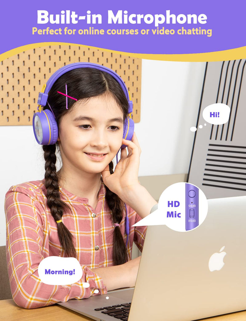 [AUSTRALIA] - RIYO Kids Headphones with Microphone Wired On-Ear Headphones with 85dB/94dB Volume Limited 3.5mm Jack Foldable Lightweight Stereo Headphones for Kids/School/Travel/Cellphones/Tablets/Kindle(Purple) Purple