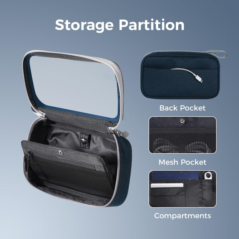  [AUSTRALIA] - pack all Clear Electronic Organizer, TPU Cable Organizer Bag, Compact Cord Travel Organizer for Cables, Chargers, Phones, USB cords, SD Cards (Dark Blue) Dark Blue
