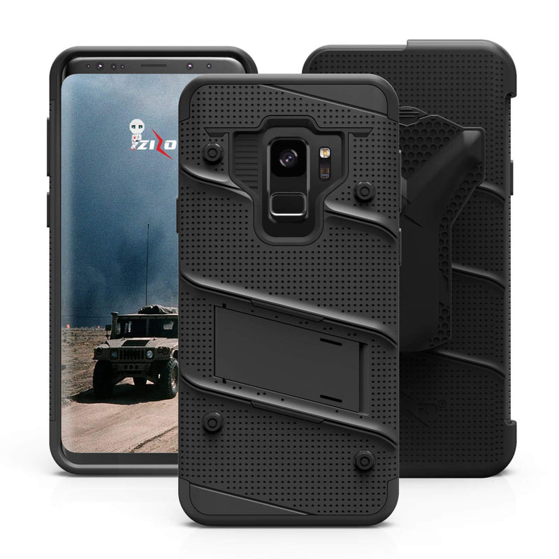  [AUSTRALIA] - ZIZO Bolt Series for Samsung Galaxy S9 Case Military Grade Drop Tested with Tempered Glass Screen Protector Holster Black Black/Black