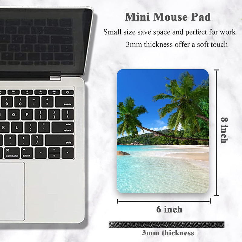  [AUSTRALIA] - Atufsuat Small Mouse Pad, Mini Mouse Pad 6 x 8 Inch, Thick Rubber Waterproof Mouse Mat, Cute Mousepad for Women Men Kids Wireless Mouse Mini Laptops Keyboard Tray Home Office Travel, Blue Beach Tree Beach and Coconut Tree