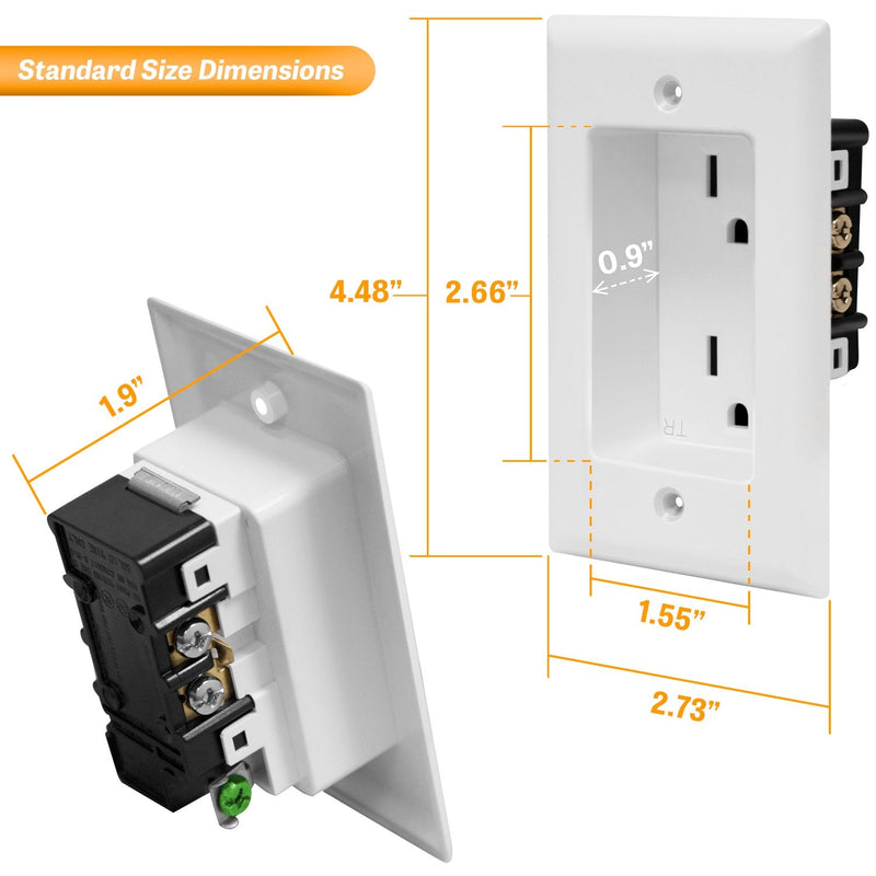  [AUSTRALIA] - TOPGREENER Recessed Duplex Receptacle Outlet, Tamper-Resistant, Size 1-Gang 4.48" x 2.76", 15A 125V, TG15RD31-2PCS, White (2 Pack) Standard