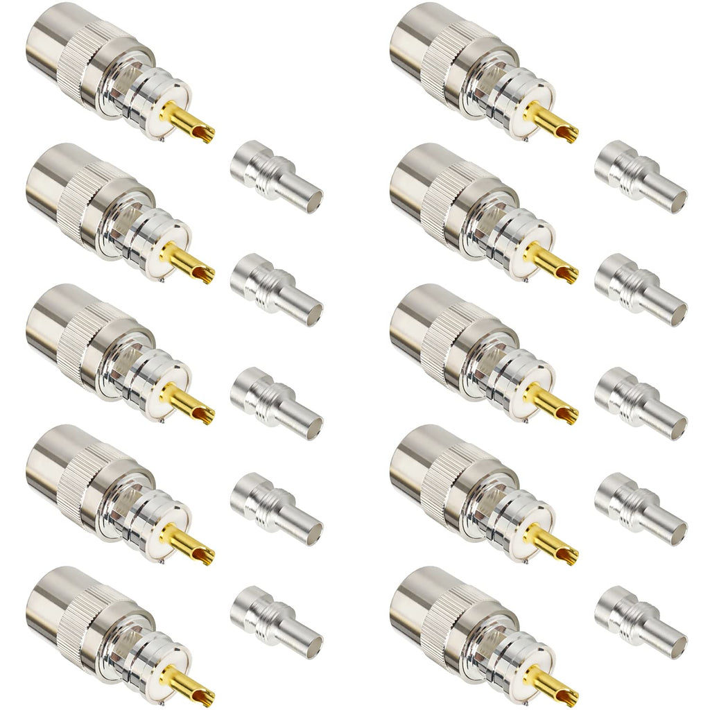  [AUSTRALIA] - XRDS -RF PL259 Coax Connectors 10PCS, UHF Male Solder Coax Connector with Reducer for RG8X, LMR240,RG8, LMR400, RG213, KMR400 Cable