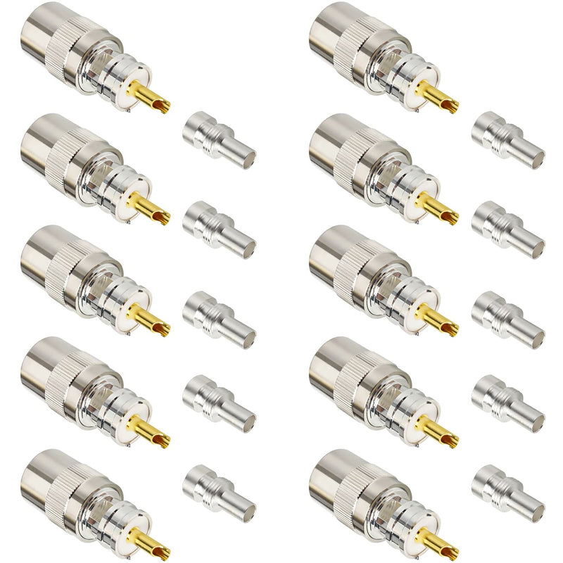  [AUSTRALIA] - XRDS -RF PL259 Coax Connectors 10PCS, UHF Male Solder Coax Connector with Reducer for RG8X, LMR240,RG8, LMR400, RG213, KMR400 Cable