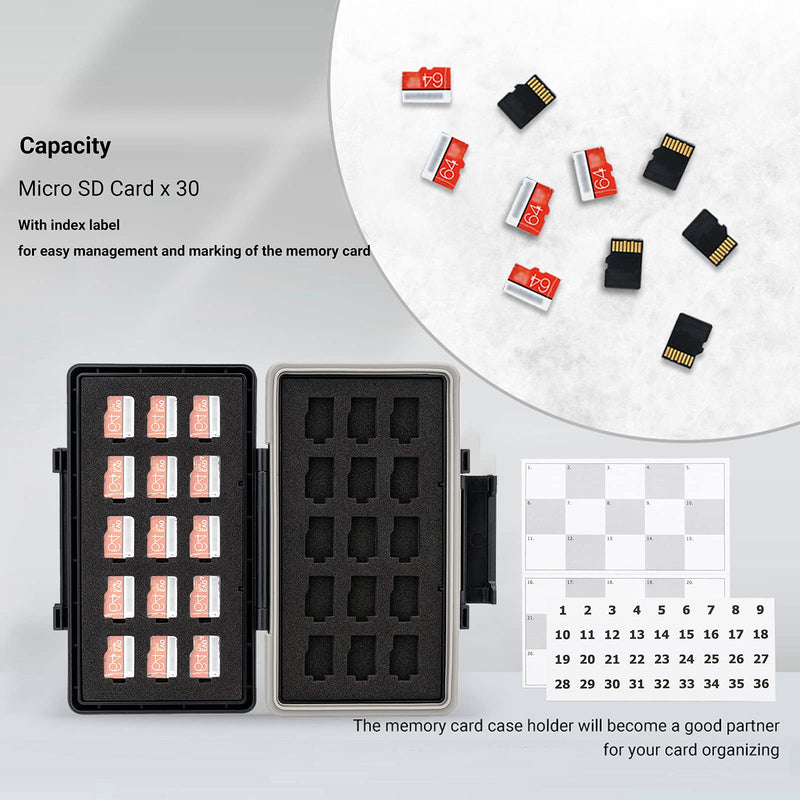30 Slots Micro SD Card Case with Index Label, Water Resistant & Shockproof Micro SD Card Holder, Compact MicroSDHC/MicroSDXC/Micro SD Card Organizer Storage 30 Slots=30 Micro SD Cards - LeoForward Australia