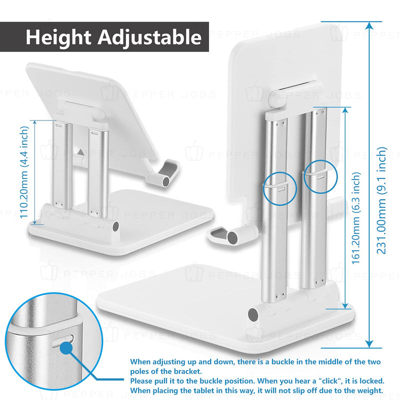  [AUSTRALIA] - PEPPER JOBS Tablet Holder Solid Sturdy Stand, Dual Tube Foldable for Ipad Pro Holder Stand, Universal Tablet Stand, Portable Monitor Stand Adjustable Height and Viewing Angle Extremely Stable (White) White