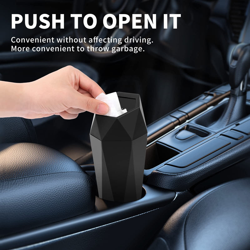  [AUSTRALIA] - Wontolf Car Trash Can Bin with Lid, Small Car Garbage Can with Trash Bags Diamond Design Leakproof Mini Car Accessories Trash Bin Car Dustbin Organizer Container for Car Office Home Black