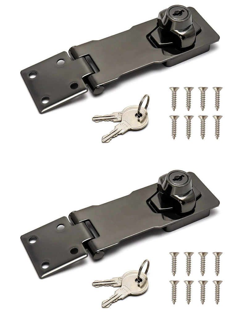  [AUSTRALIA] - QWORK 4" Keyed Hasp Locks, 2 Pack Twist Knob Cabinet Knob Lock Keyed Locking Latch Safety Lock with Mounting Screws for Cabinets, Drawers, Toolboxes, Mailboxes Black