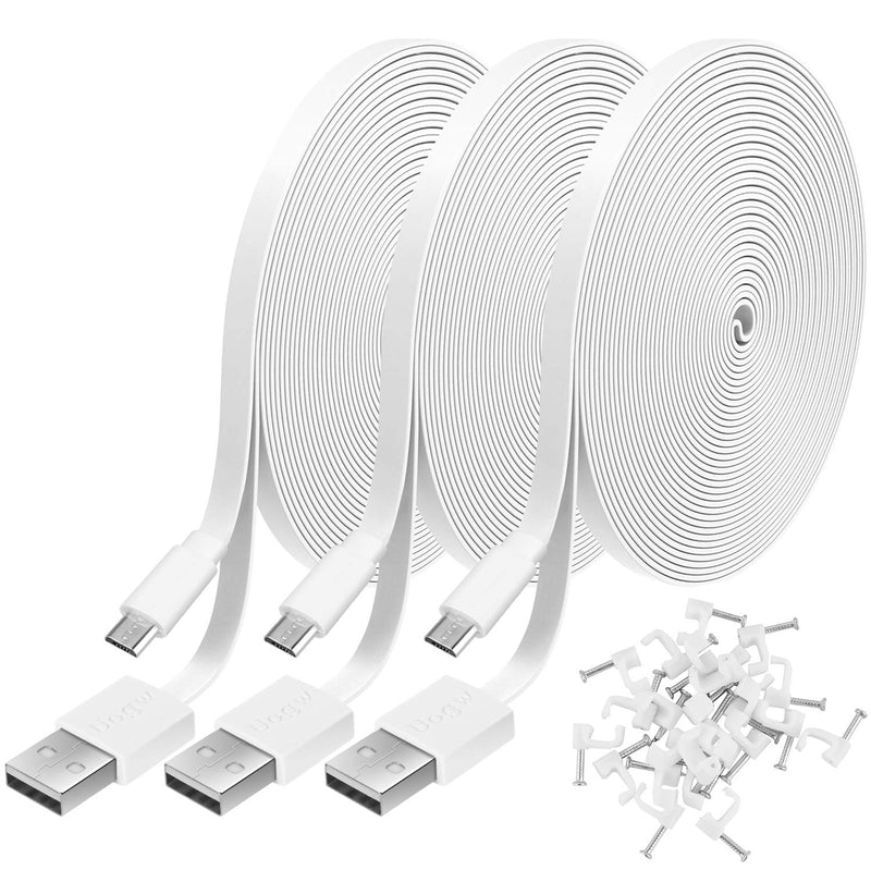  [AUSTRALIA] - 3 Pack 10FT Power Extension Cable for WyzeCam, WyzeCam Pan, KasaCam Indoor, NestCam Indoor, Blink,Cloud Cam, USB to Micro USB Durable Charging and Data Sync Cord for Security Camera(White) White