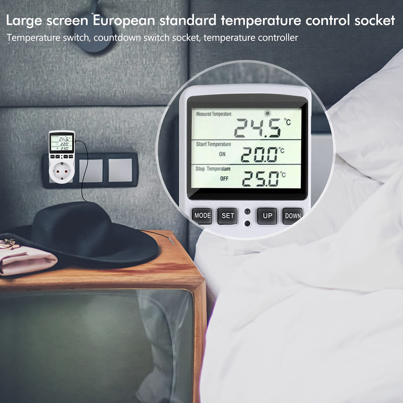  [AUSTRALIA] - Temperature controller 230 V digital thermostat socket plug thermostat with sensor timer, temperature socket heating cooling for greenhouse electric blanket water tank