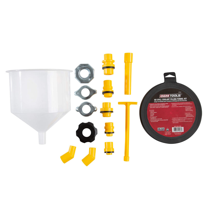  [AUSTRALIA] - OEMTOOLS 87009 No-Spill Coolant Filling Plastic Funnel Kit | Universal Radiator Funnel for Auto Mechanics | Adapters Help Funnel Fit the Radiator of Most Every Consumer Vehicle | White 15 Pieces