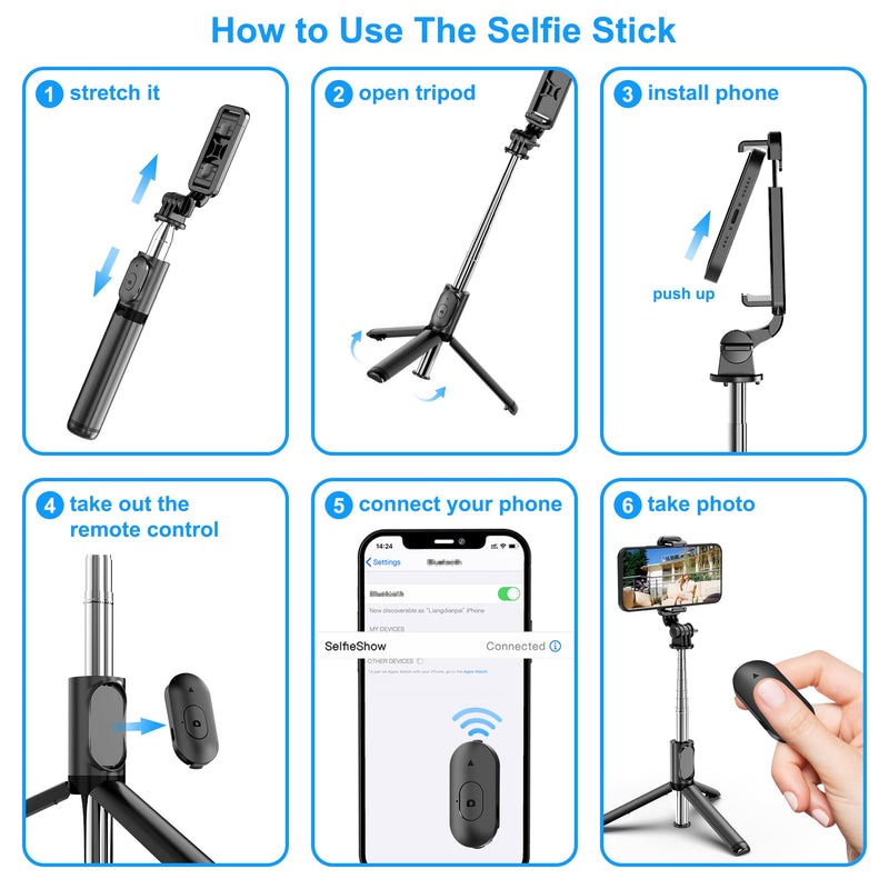  [AUSTRALIA] - Selfie Stick, Extendable Selfie Stick Tripod with Wireless Remote and Tripod Stand, Portable, Lightweight, Compatible with iPhone 14 13 12 Pro Xs Max Xr X 8Plus 7, Samsung Smartphone and More Regular