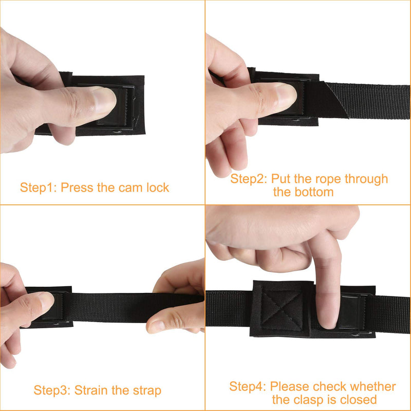  [AUSTRALIA] - MEYUEWAL 9ft Tie Down Straps, 1 inch Heavy Duty Lashing Straps up to 800lbs, Adjustable Cam Buckle Tie-Down Straps for Motorcycle, Cargo, Trucks,Trailer,Luggage- Black 2 Pack