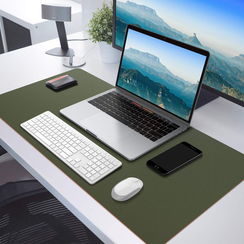 MoKo Computer Desk Mat - PU Large Extended Gaming Mouse Pad, Non-Slip Keyboard Mouse Mat, Waterproof Office Writing Desk Pad Protector, 31.5 x 15.7 x 0.08 Inch - Double Side Army Green/Orange Double Side Army Green / Orange - LeoForward Australia