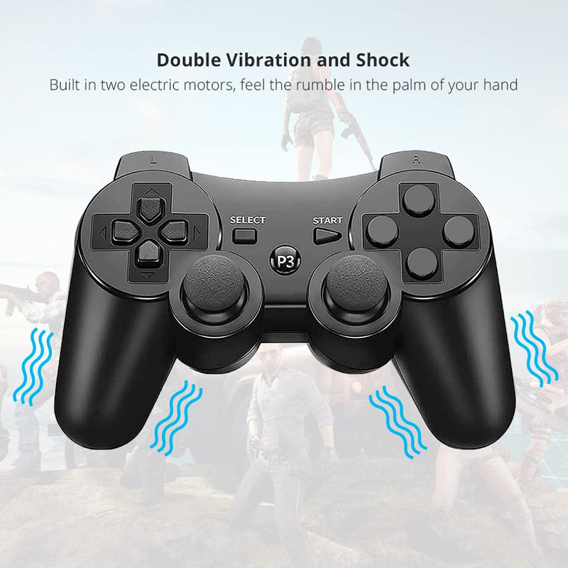  [AUSTRALIA] - Wireless Controller for PS3, Built-in Dual Vibration Gaming Remote Joystick Compatible with Playstation 3,with Charger Cable Cord (Black+ Blue) Black+ Blue