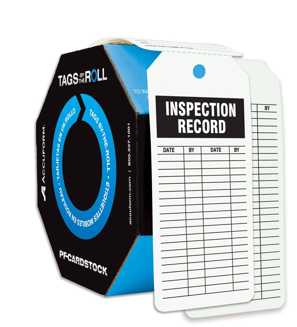  [AUSTRALIA] - Accuform 100 "Inspection Record" Tags by-The-Roll, 6.25" x 3", PF-Cardstock, Black on White, TAR708