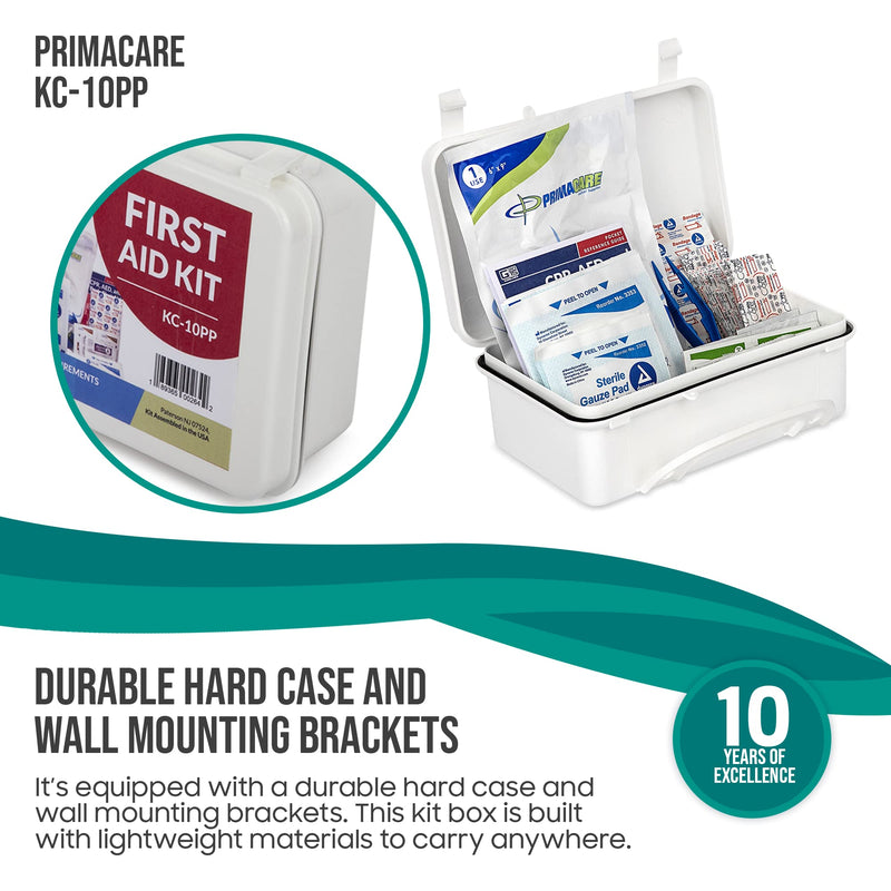  [AUSTRALIA] - Primacare KC-10PP 10 Person Compact First Aid Kit, 8"x5"x3", with 102 Pieces Emergency Medical Supplies, Portable Kits for Home, School and Office, Wall Mount, White