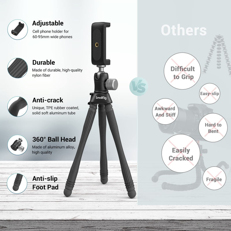  [AUSTRALIA] - SmallRig Flexible Phone Tripod, Portable Mini Travel Tripod for iPhone 13 Pro Max 12 11, with Phone Holder Cold Shoe Mount, Cell Phone Tripod Stand for iPhone Android Camera GoPro-3446 3446